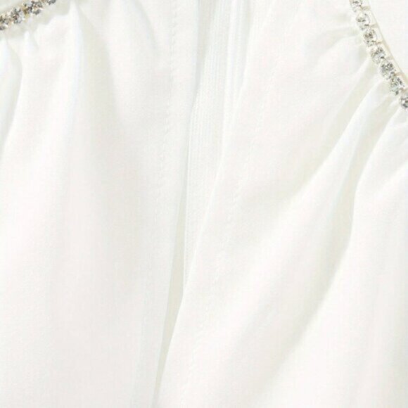 White Casual Women's Spaghetti Strap Rhinestone Cutout Mini A-Line Dress - Picture 8 of 10